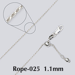 Adjustable Sterling Silver Diamond Cut Rope Chain