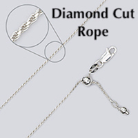 Adjustable Diamond Cut Rope Sterling Silver Chain